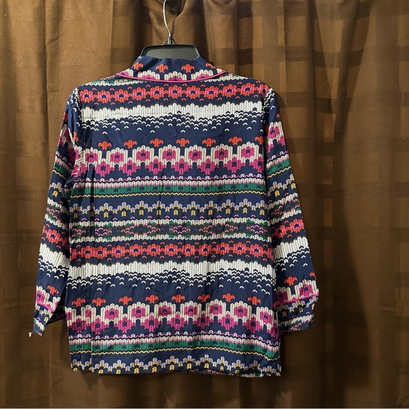 NWT TRINA TURK Ira 3 100% Silk Pajama Style Top ~ Fairisle Print small reg $145 - Picture 8 of 10